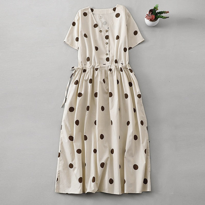Slimming A-Line Simple Polka Dot Dress