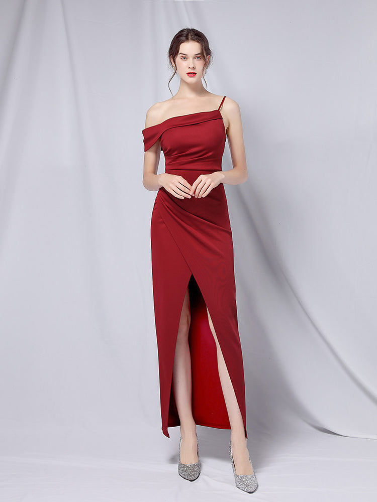 Line shoulder slim banquet evening dress