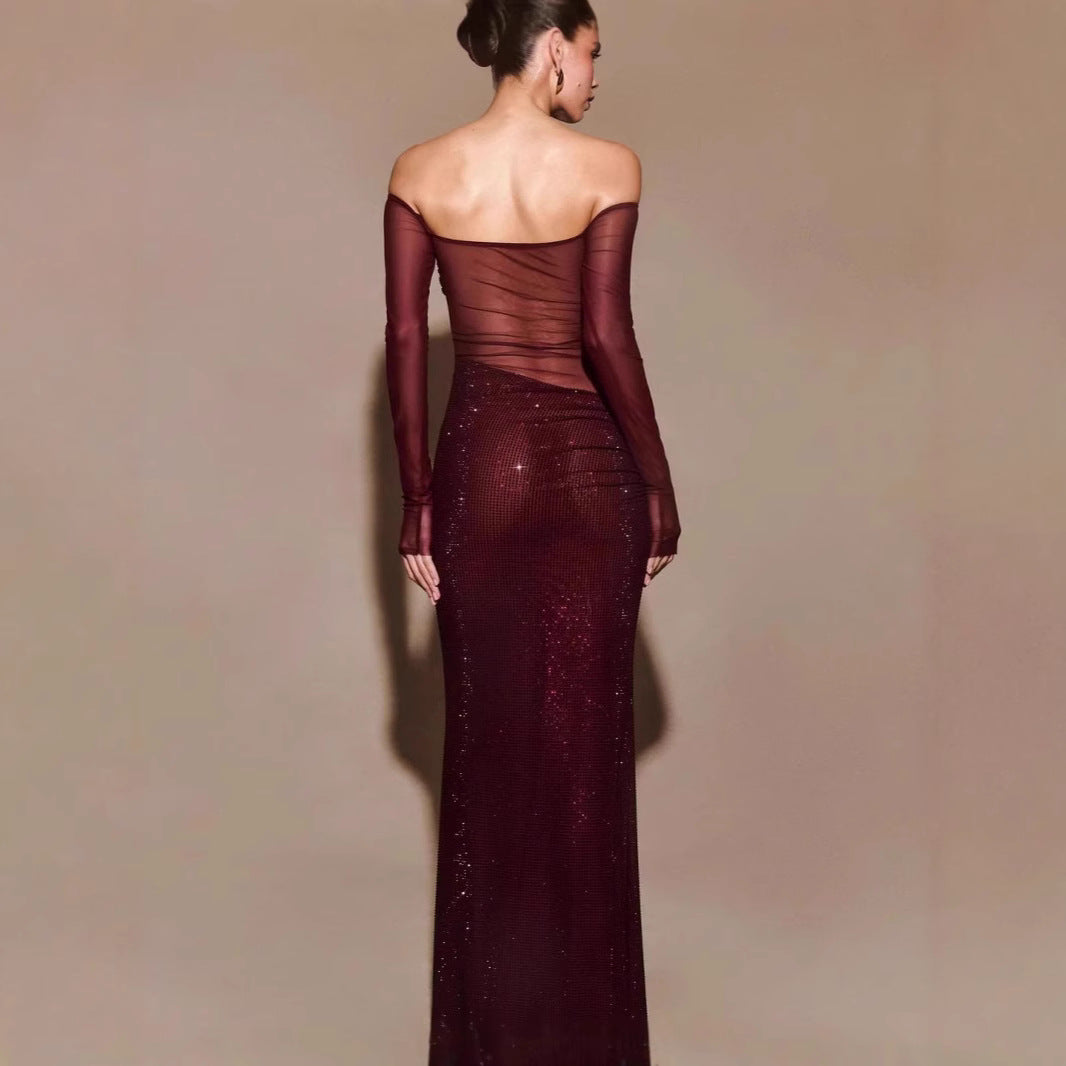 Chic One-Shoulder Rhinestone Fitted Prom Dress