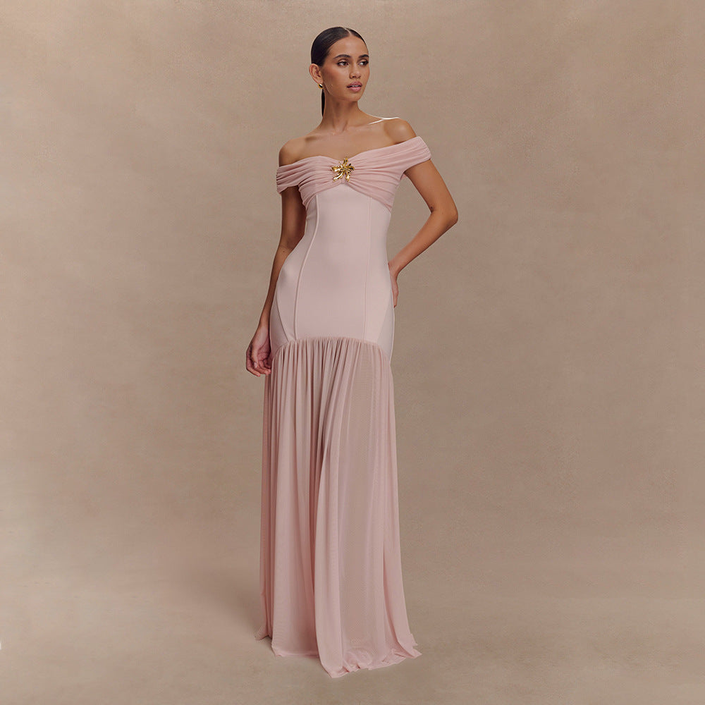 Backless Mesh Panel Midi Dress