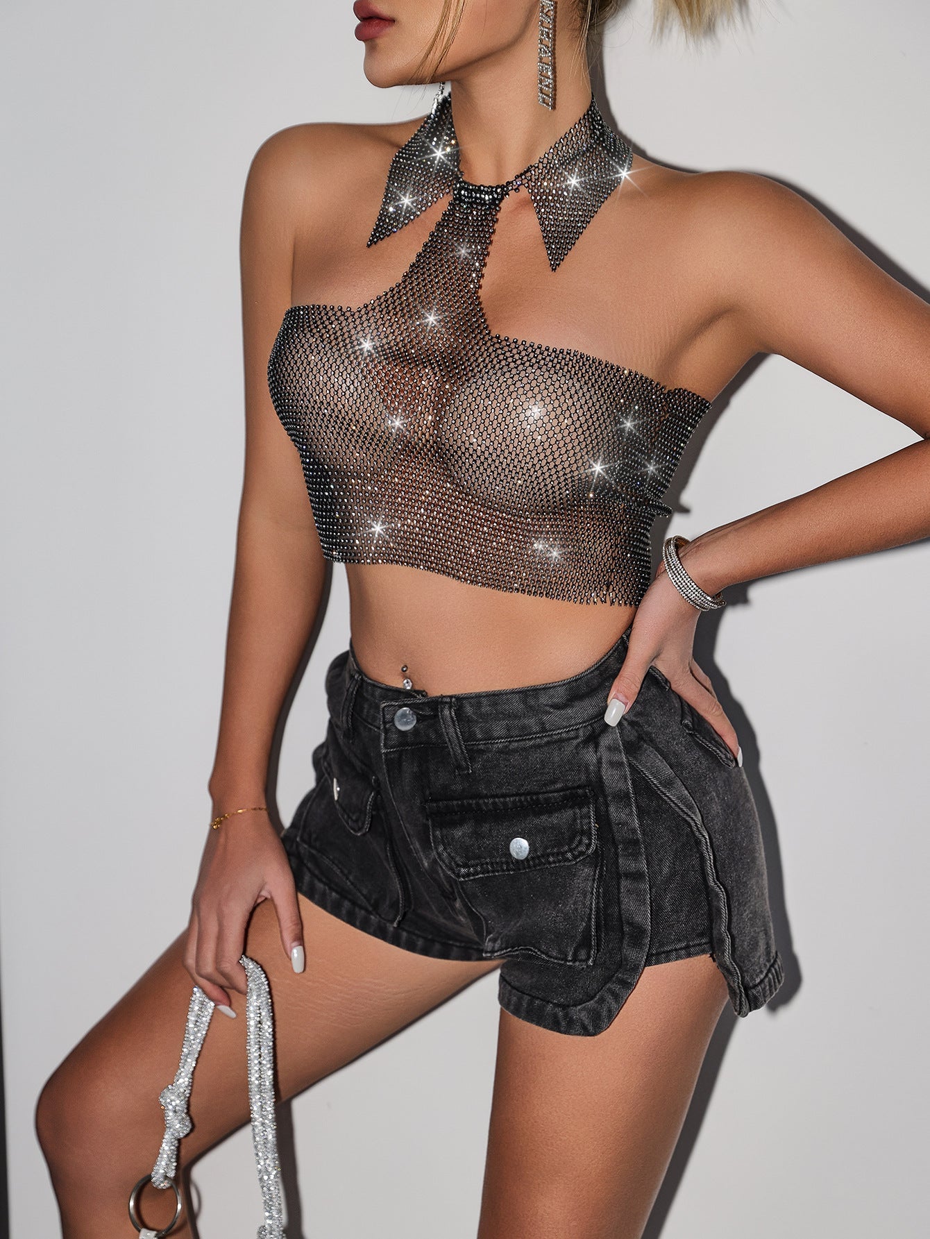 Mystique Sparkling Mesh Halter Top