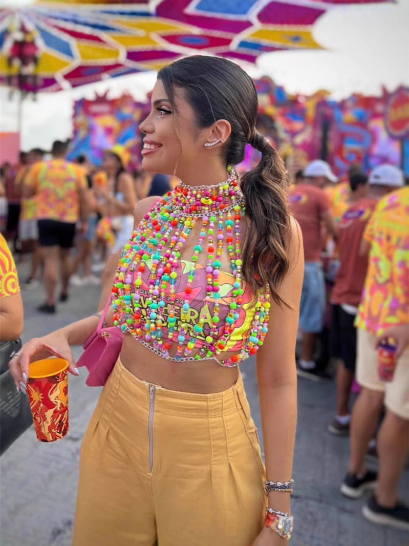 Runway Dazzling Iridescent Beaded Crop Top