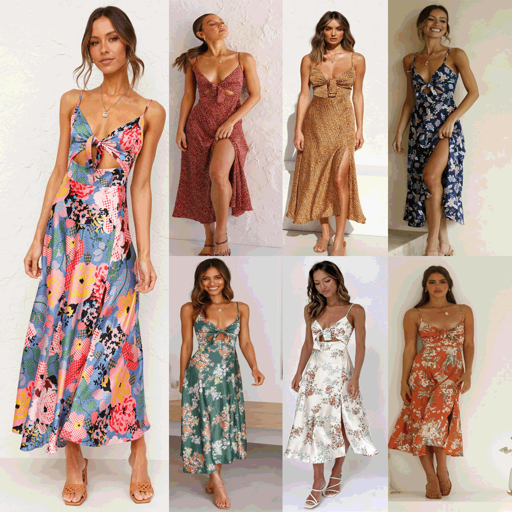 Sundress Small Maxi Floral Print Fresh Sweet Spaghetti Strap Dress