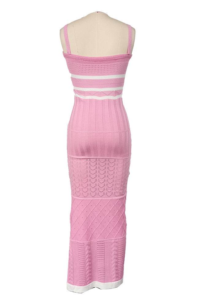 Yadira Aesthetic Knitted Maxi Dress with Slit and Cutouts Chic Silhouette Collection