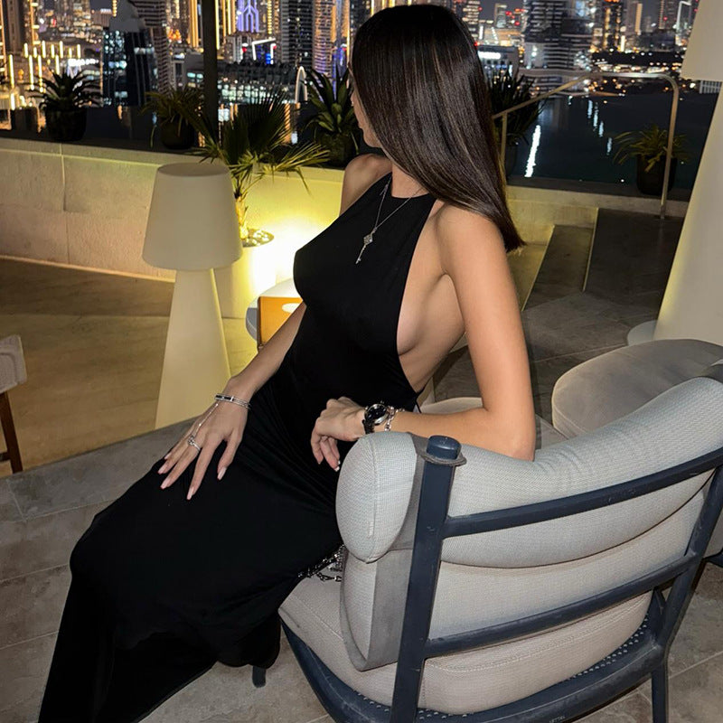 Spring Solid Color Women Clothing Sexy Sleeveless Backless Slim Fit Sheath Dress