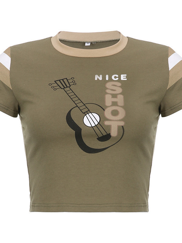Guitar Print Crew Neck Top