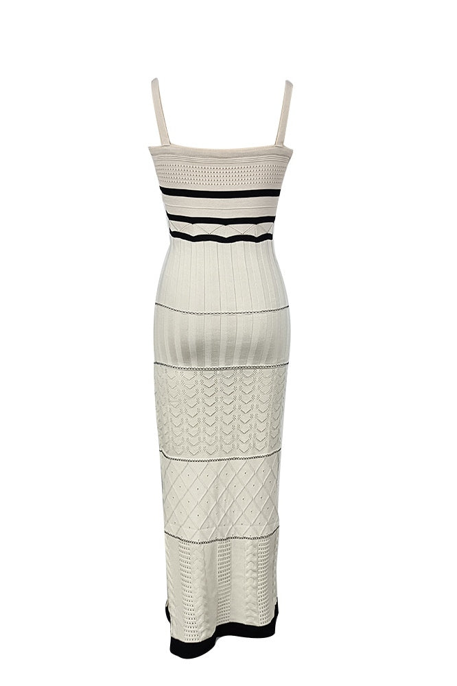 Yadira Aesthetic Knitted Maxi Dress with Slit and Cutouts Chic Silhouette Collection