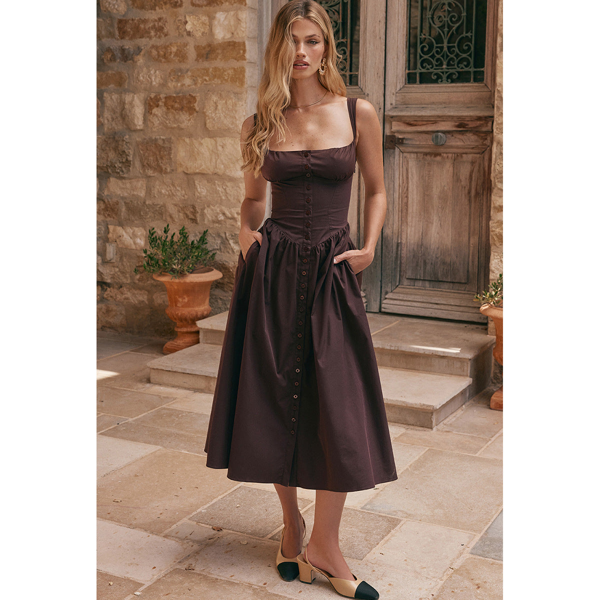 Dress Sling Midi Dress Vacation Slim Fit Backless