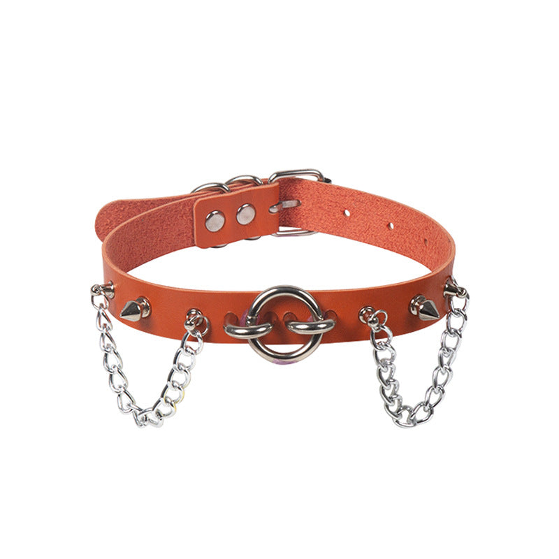 Personality Oring Rivet Chain PU Necklace