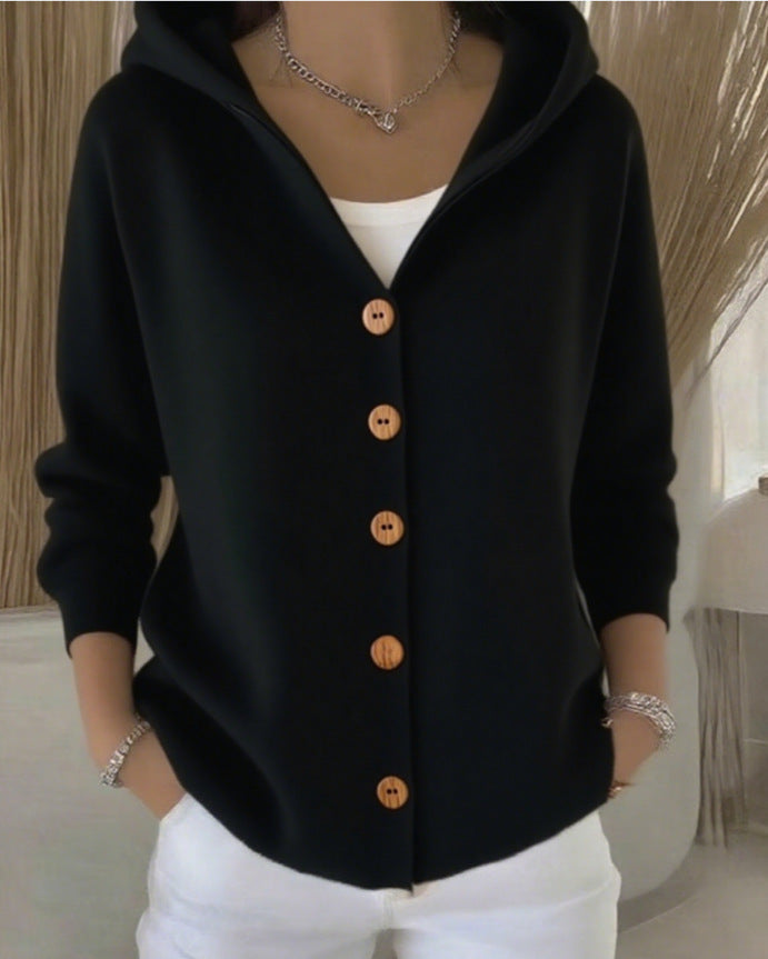 Hooded Knit Button Front Long Sleeve Cardigan 8
