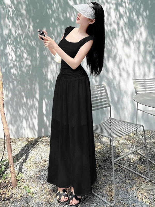 Scoop Neck Bodycon Maxi Dress In Black Black Long Maxi Dress