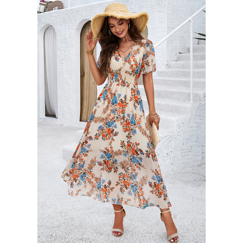 Yasmina Boutique Women's Floral Maxi Dress with Flutter Sleeves Collection