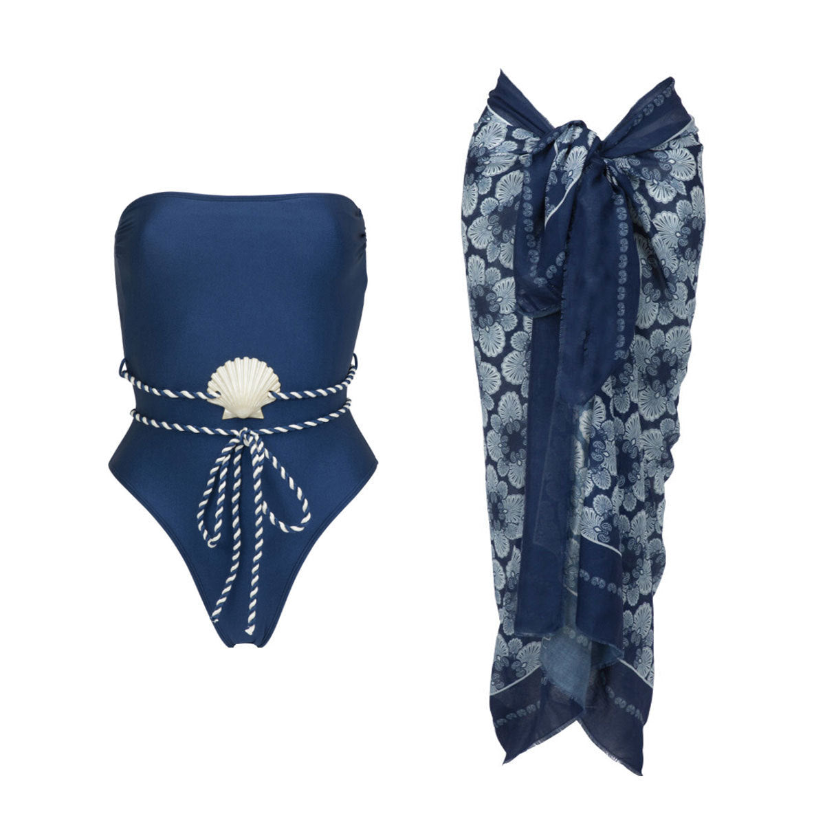 Solid Color Tube Top One Piece Set Swimsuit Women Chiffon Skirt Set