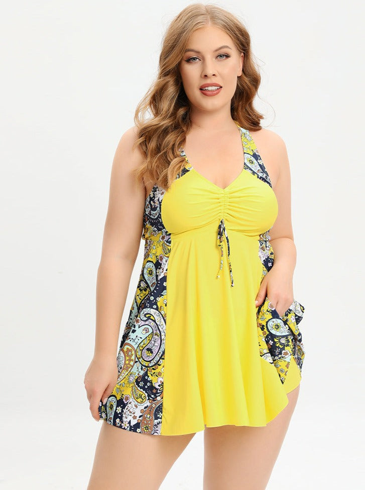 Valerie Minimalist Plus Size V Neck Swimsuit Dress with Cross Straps Evening Wear Edit