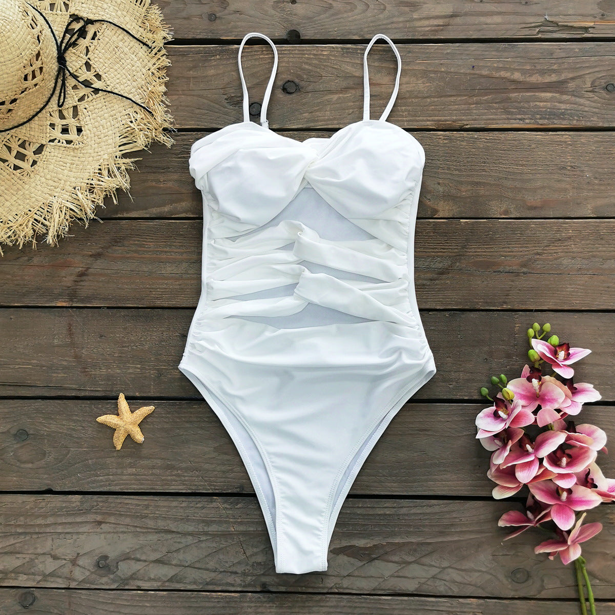 Pure White Tube Top One Piece Swimsuit Women One Piece Sexy Cutout