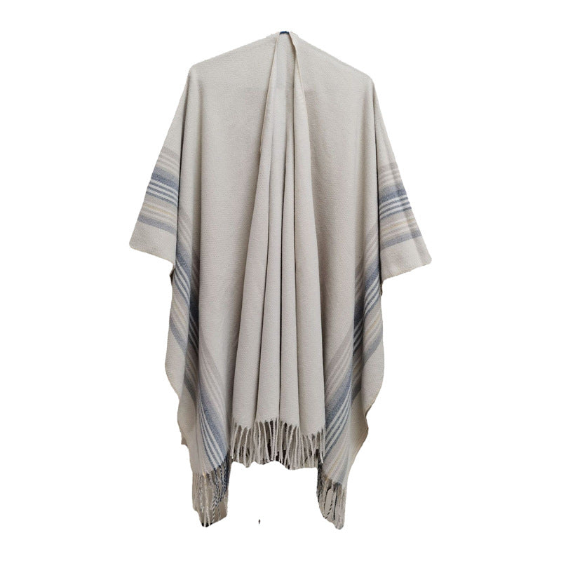 New Europeanstyle Simple Fashionable Split Polyester Striped Scarf