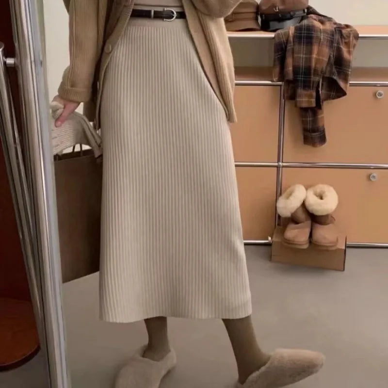 Knitted Solid Autumn Winter Fashion Thick Chic Aline Skirt