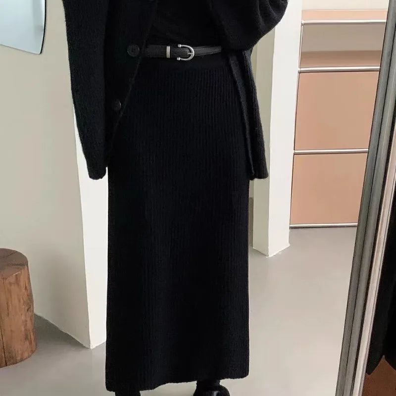 Knitted Solid Autumn Winter Fashion Thick Chic Aline Skirt
