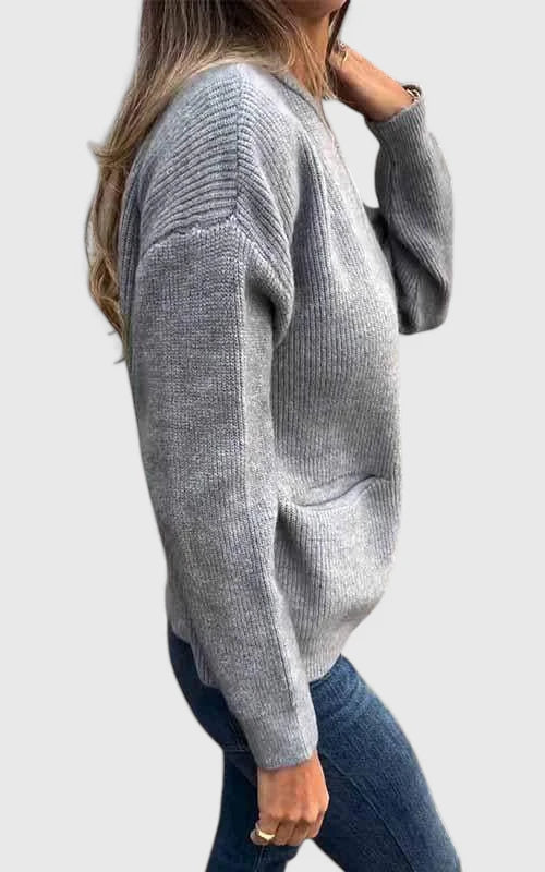 Ribbed Knit Zip-Front Pocket Long Sleeve Bomber Jacket
