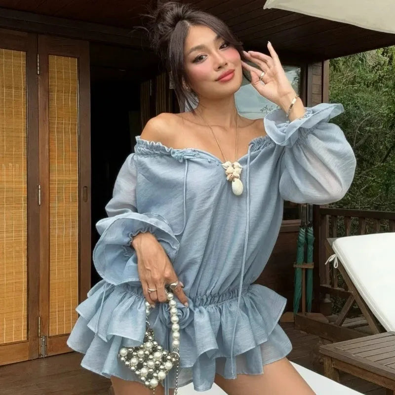 Off Shoulder Ruffled Mini Dress