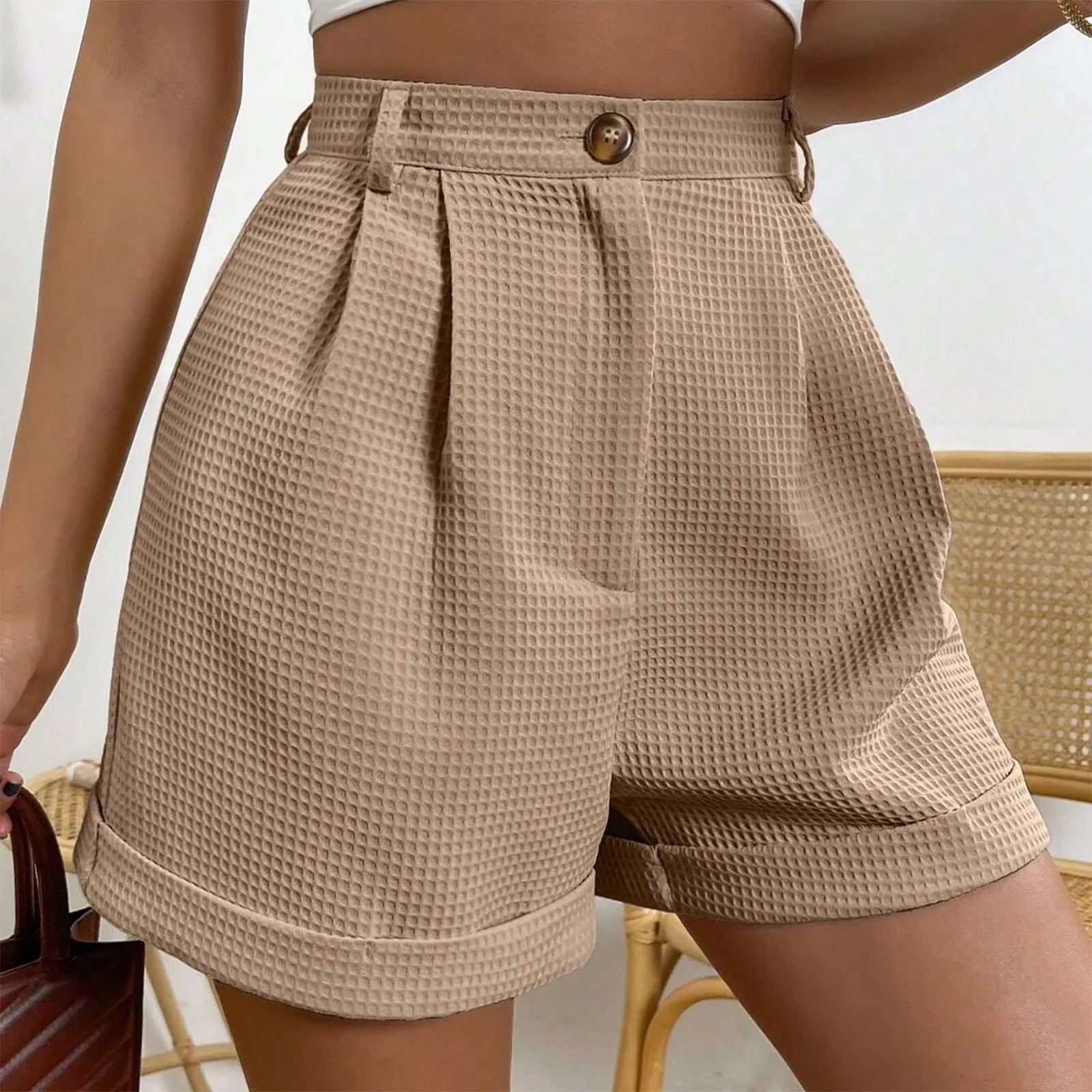 Solid High-Waist Office Lounge Short
