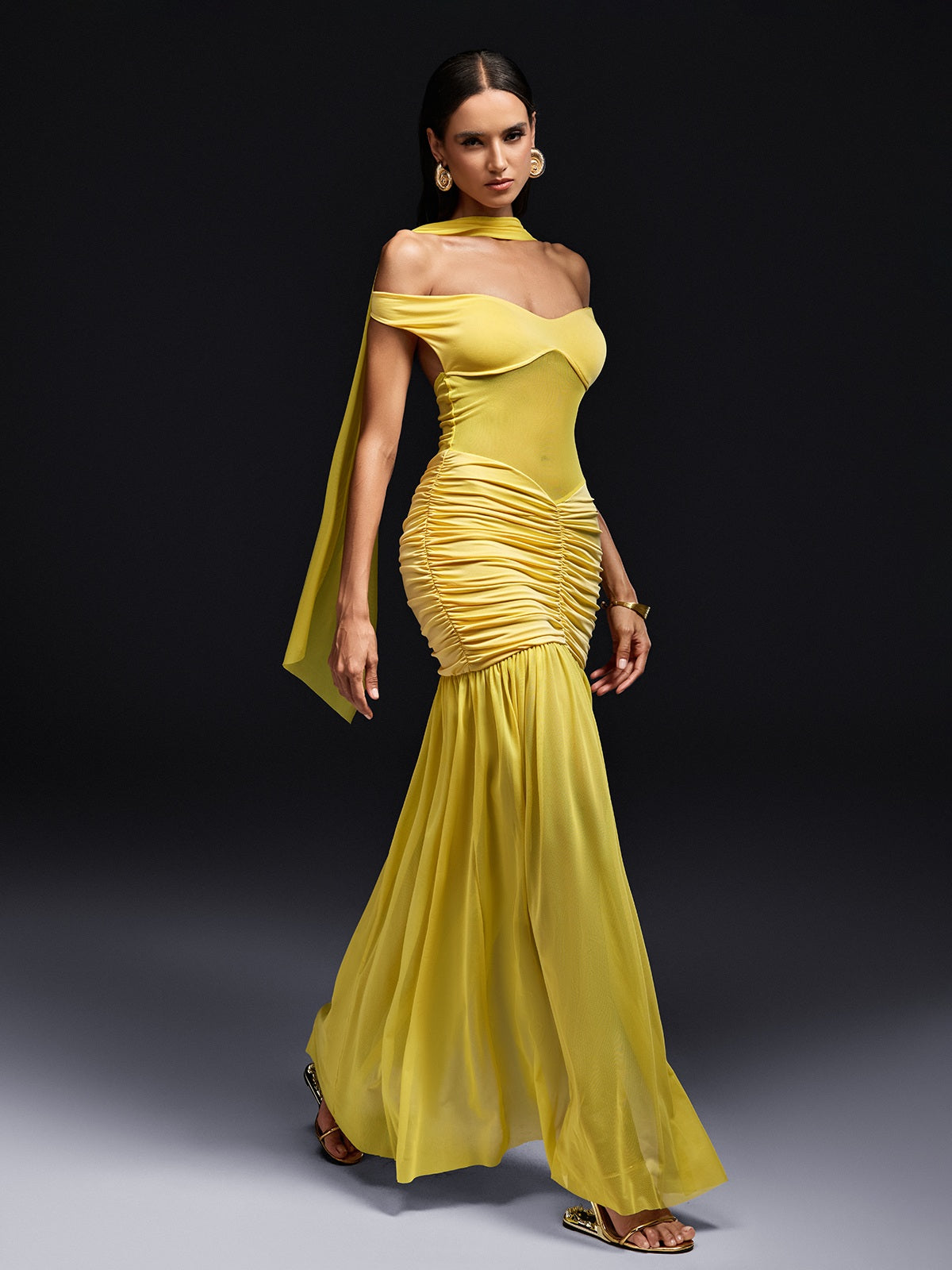 Off Sleeve Scarf Maxi Dress