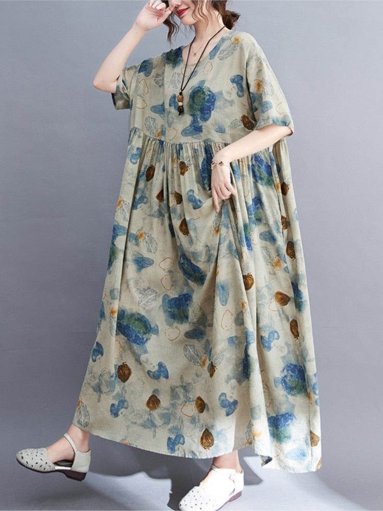 Vintage Plus Size Casual Loose Boho Long Dress