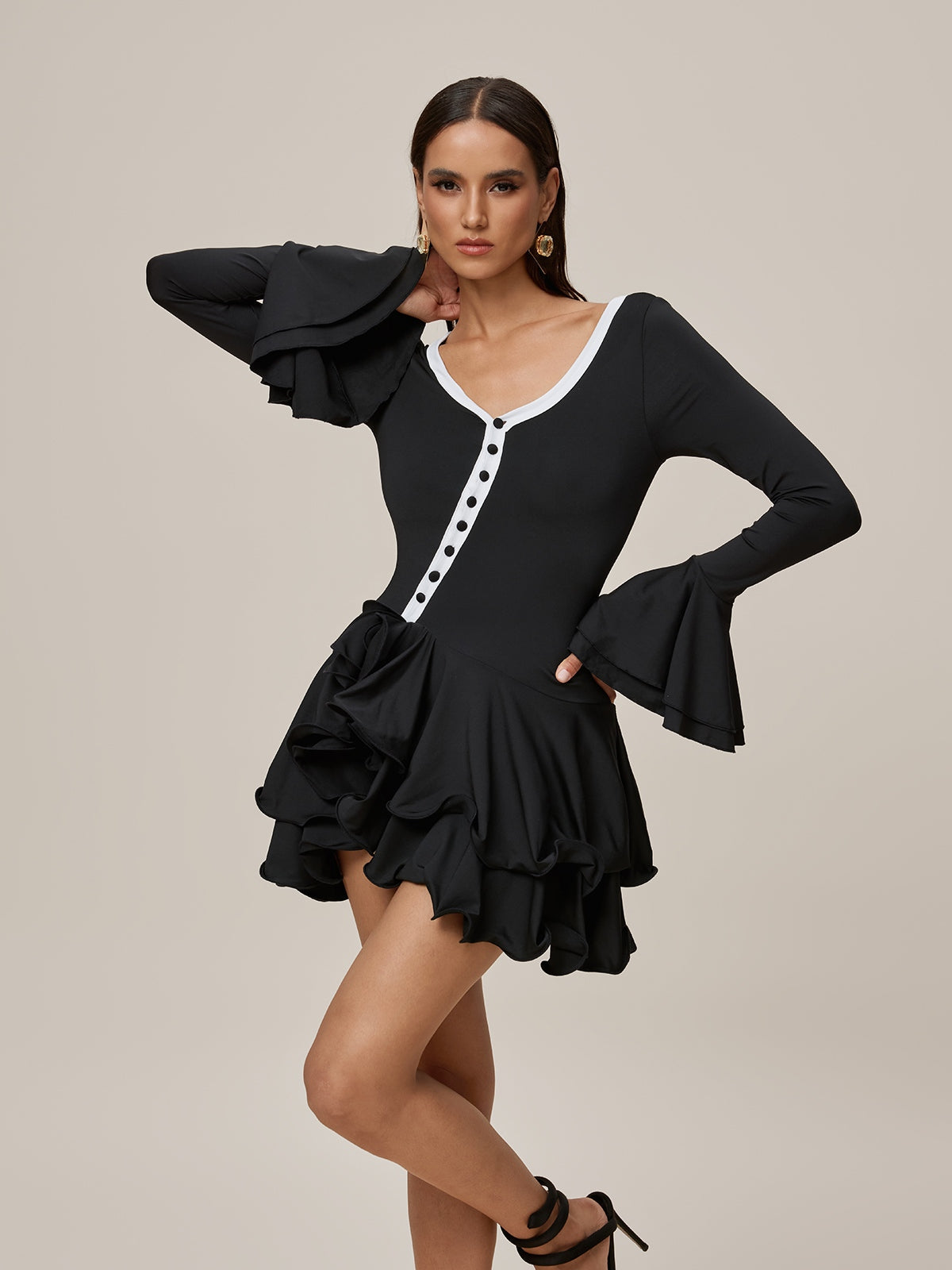 Bell Sleeve Ruffle Mini Dress