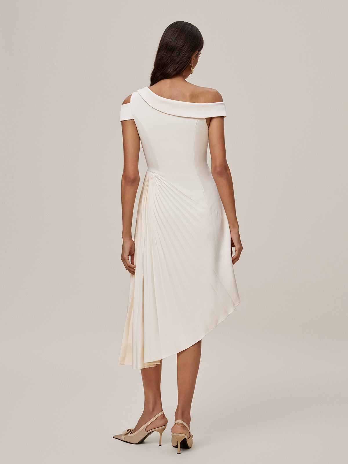 One Shoulder Pleated Midi Dress