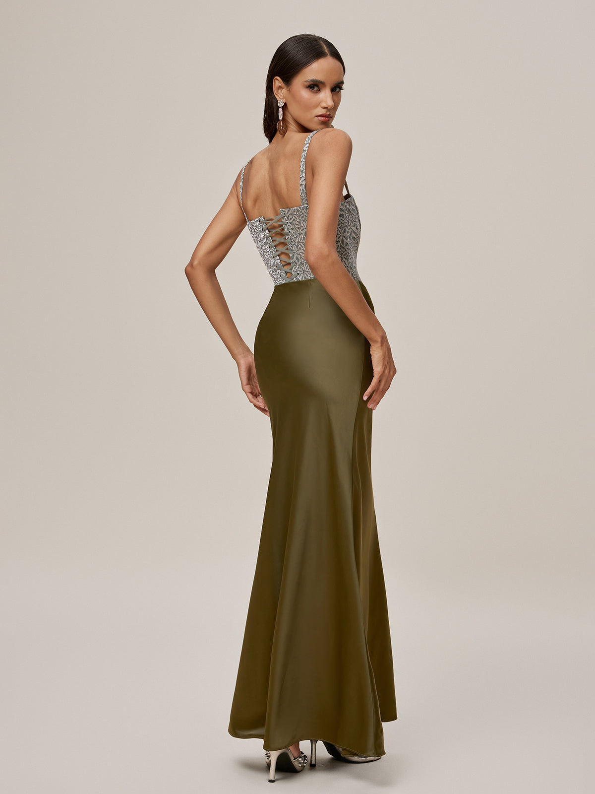Spaghetti Lace Up Embroidered Maxi Dress