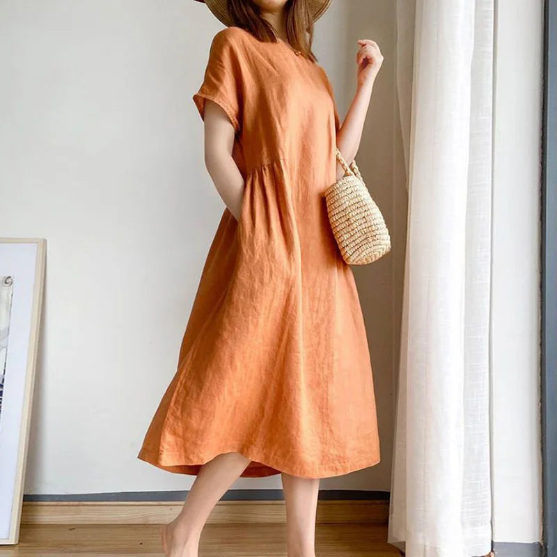 Orange Casual Chic ONeck Loose Pullover Korean MidCalf Spring Midi Dresses