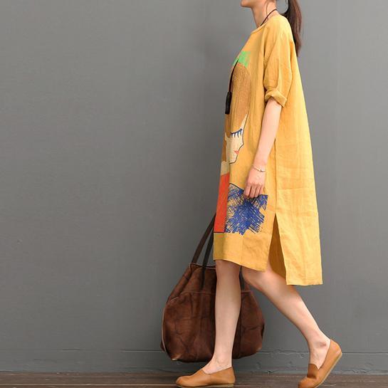 Orange linen dress casual summer dresses plus size shirt sundress