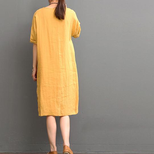 Orange linen dress casual summer dresses plus size shirt sundress