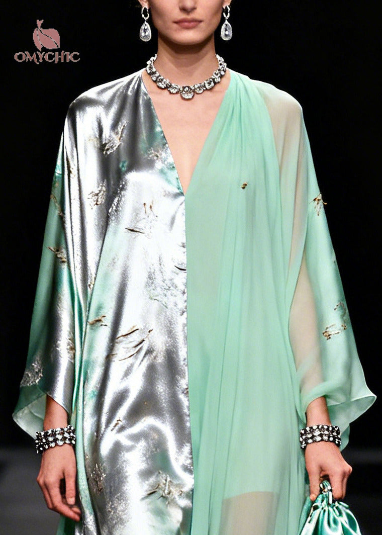 Organic Green Asymmetrical Patchwork Exra Large Hem Chiffon Party Dress Summer