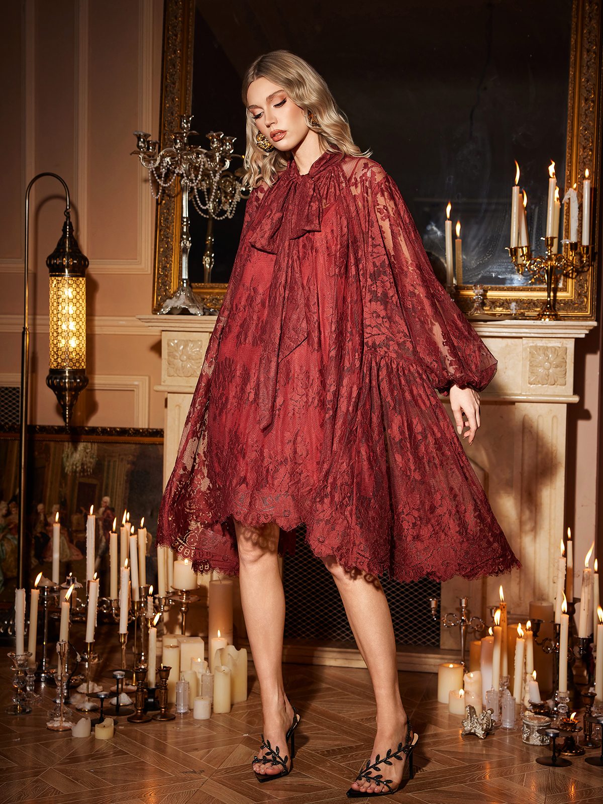 Long Sleeve Floral Lace Dress