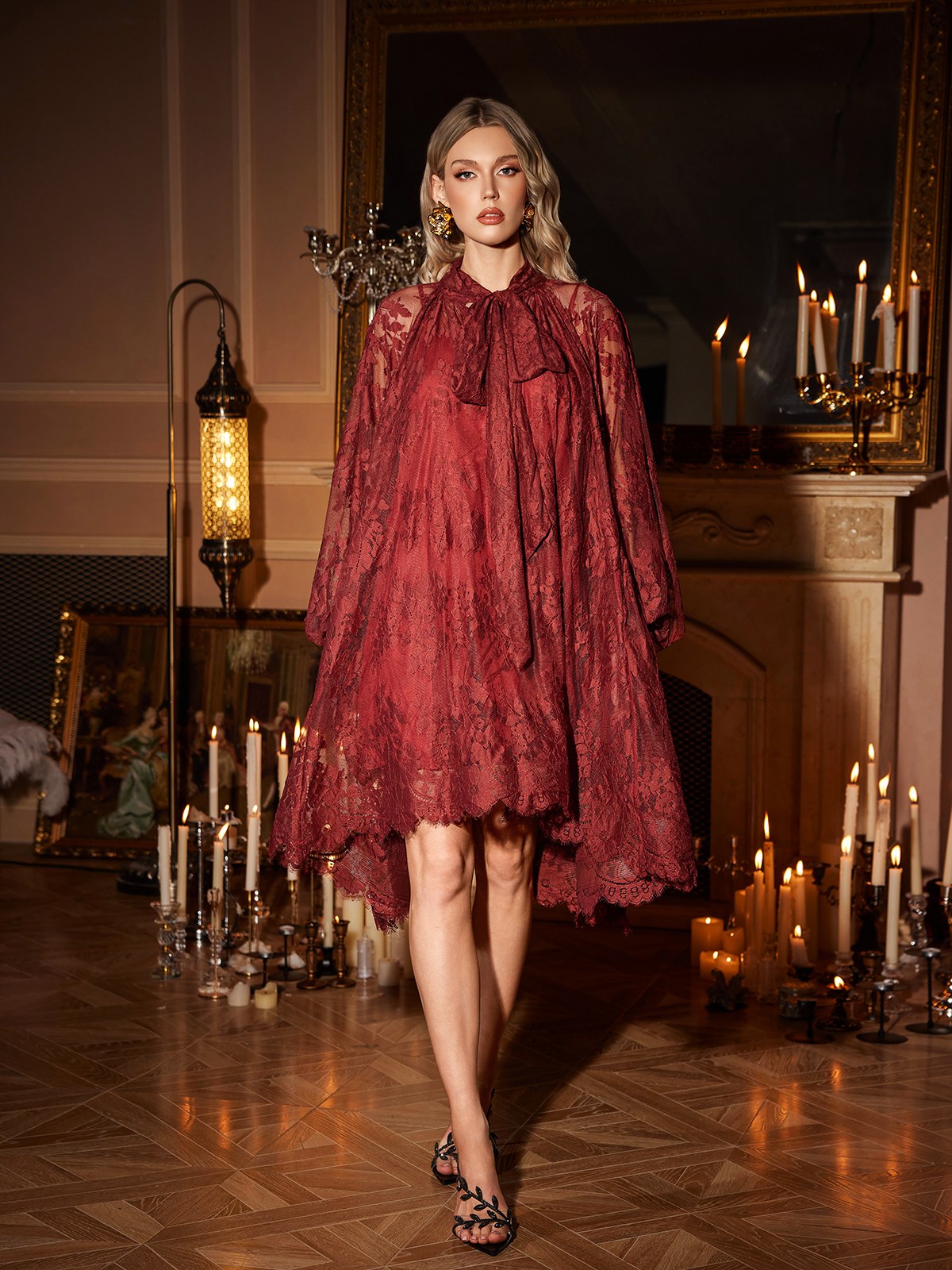 Long Sleeve Floral Lace Dress