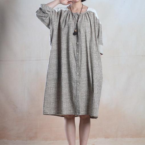 Oversize maxi dress summer grid cotton sundress loose fitting dress