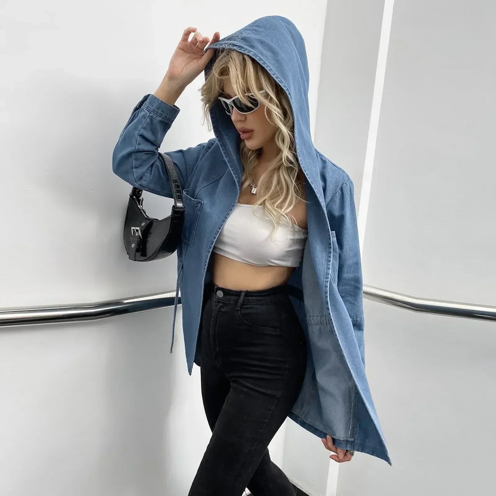 Hooded Autumn Winter Lapel Loose Open Front Chic Stylish Elegant Fashionable Versatile Short Women's Jacket