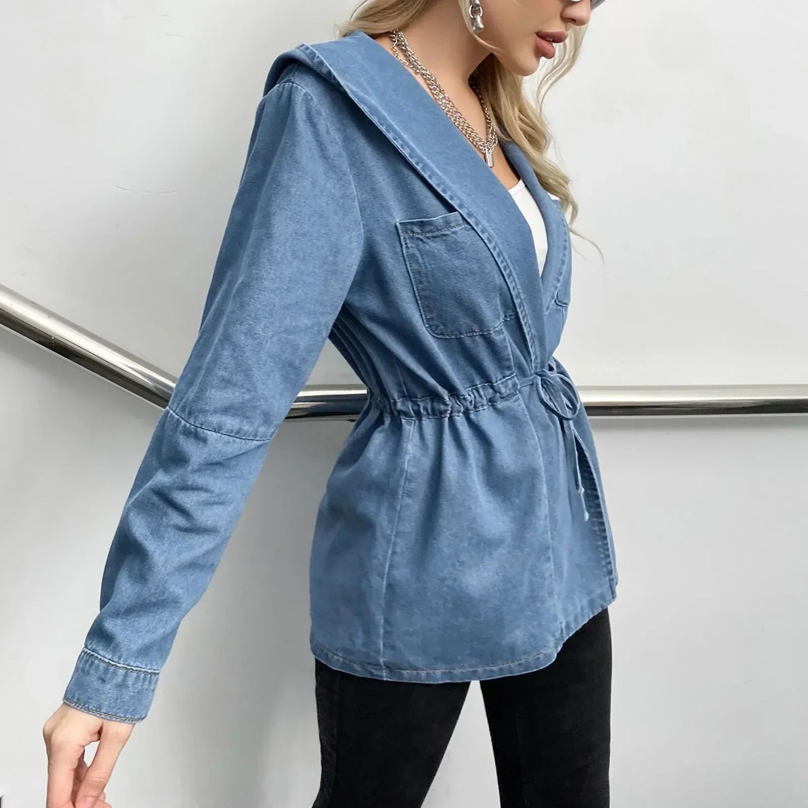 Hooded Autumn Winter Lapel Loose Open Front Chic Stylish Elegant Fashionable Versatile Short Women's Jacket