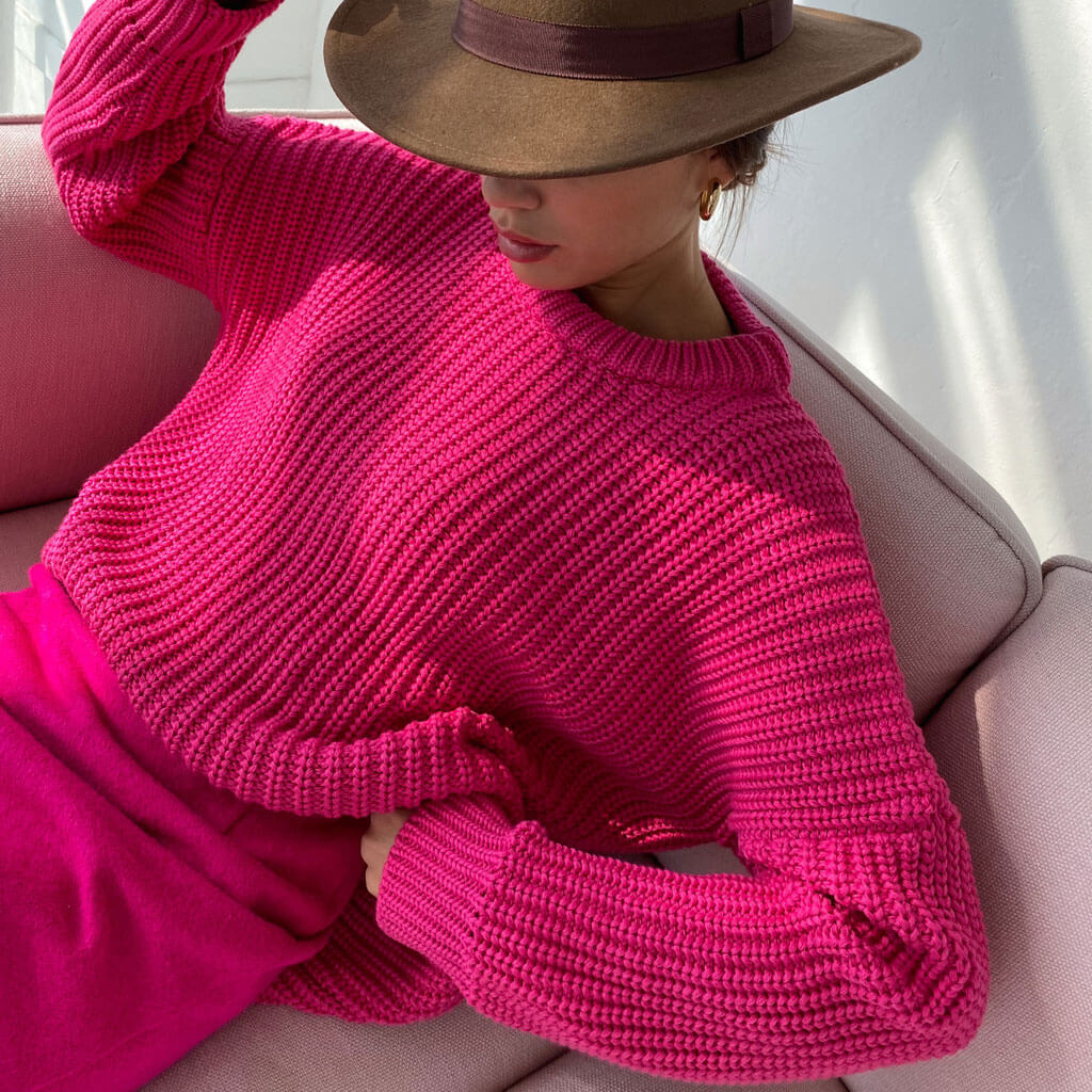 Candy Color Crewneck Trendy Pullover Sweater - Purple L / Rose Sweaters
