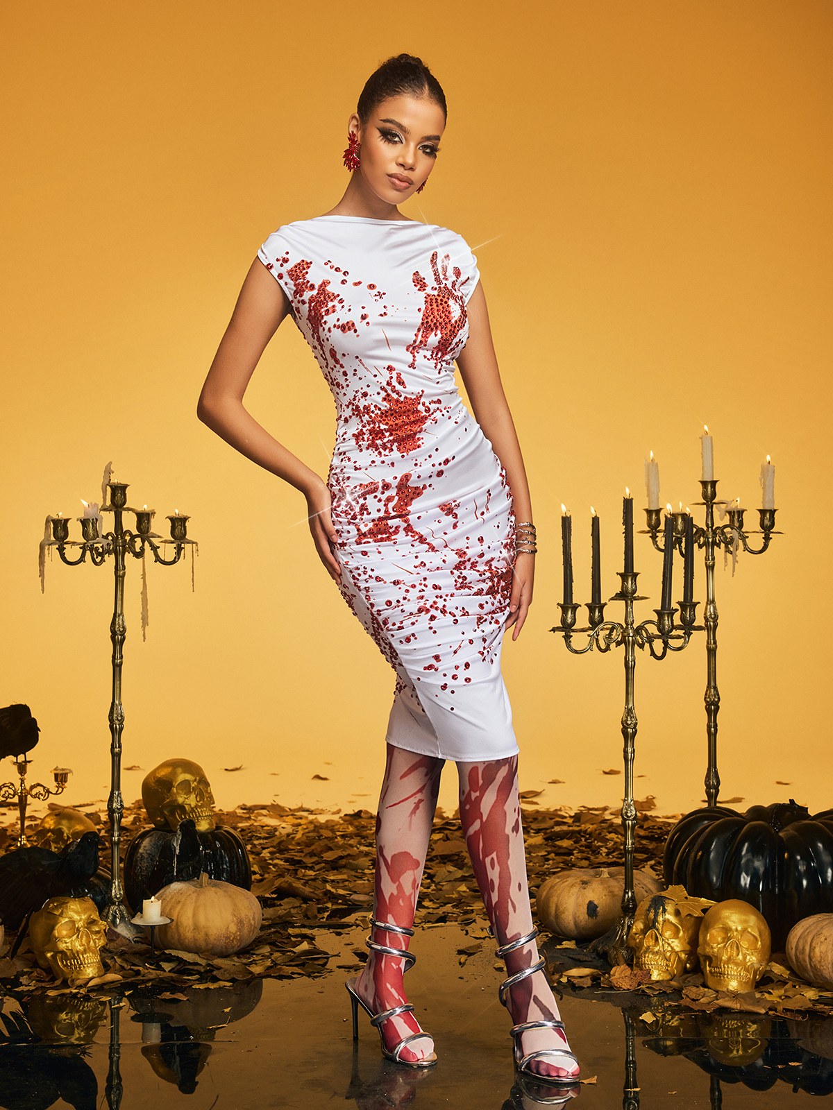 Sleeveless Blood Ruched Midi Dress