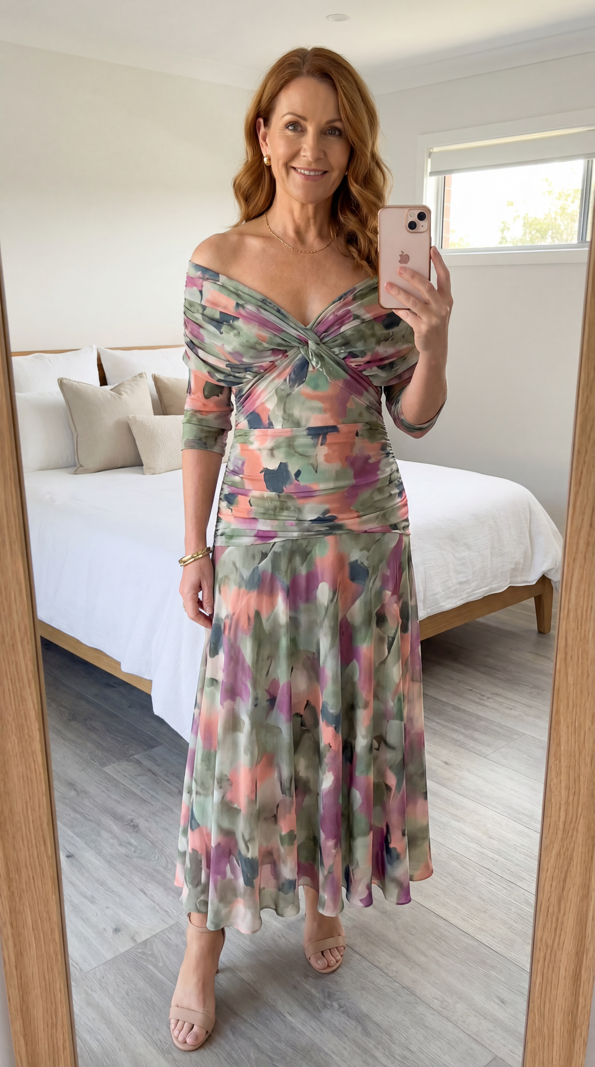Off-Shoulder Twist Front Ruched Chiffon Maxi Dress 8