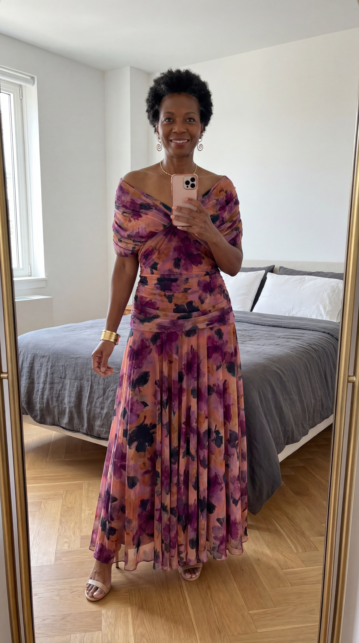 Off-Shoulder Twist Front Ruched Chiffon Maxi Dress 10