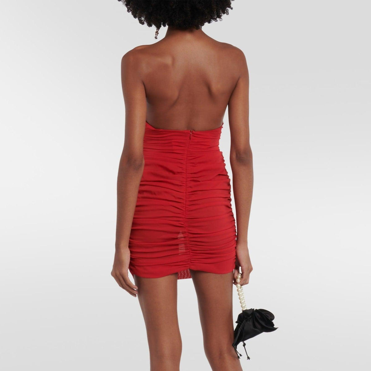 Red Halter Rosette Applique Keyhole Cutout Ruched Bodycon Mini Dress