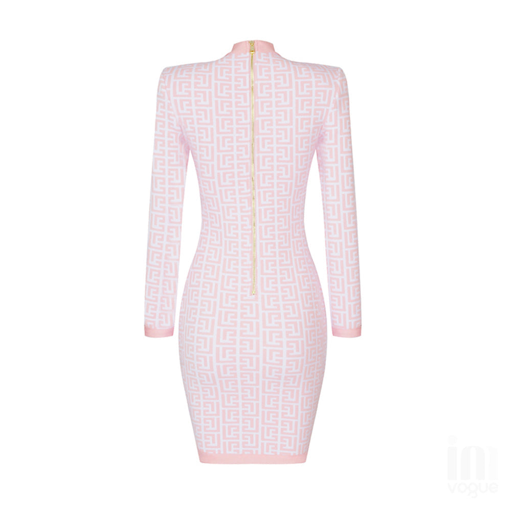 Round Neck Long Sleeve Plaid Mini Bandage Dress PHD1733
