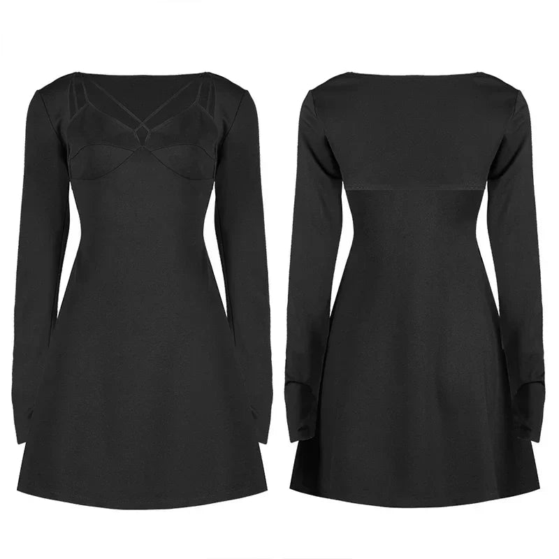 Punk Two-piece Fitting A-shape Charming Elasticity Slim Black Gothic Dress