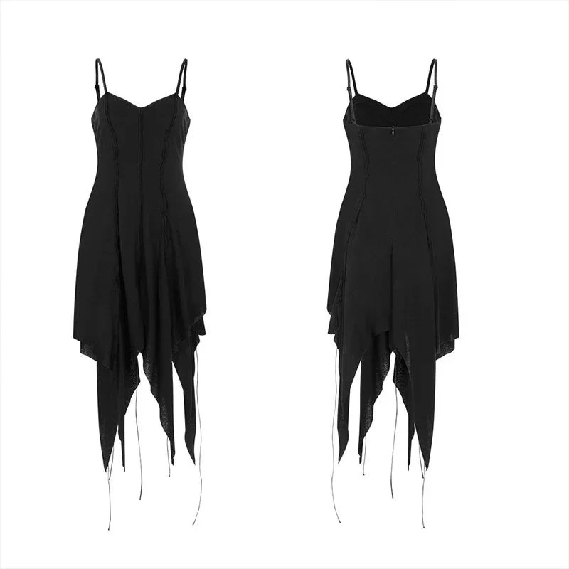 Witch Irregular Sharp Punk Cotton Linen Knit Midlength Gothic Dress