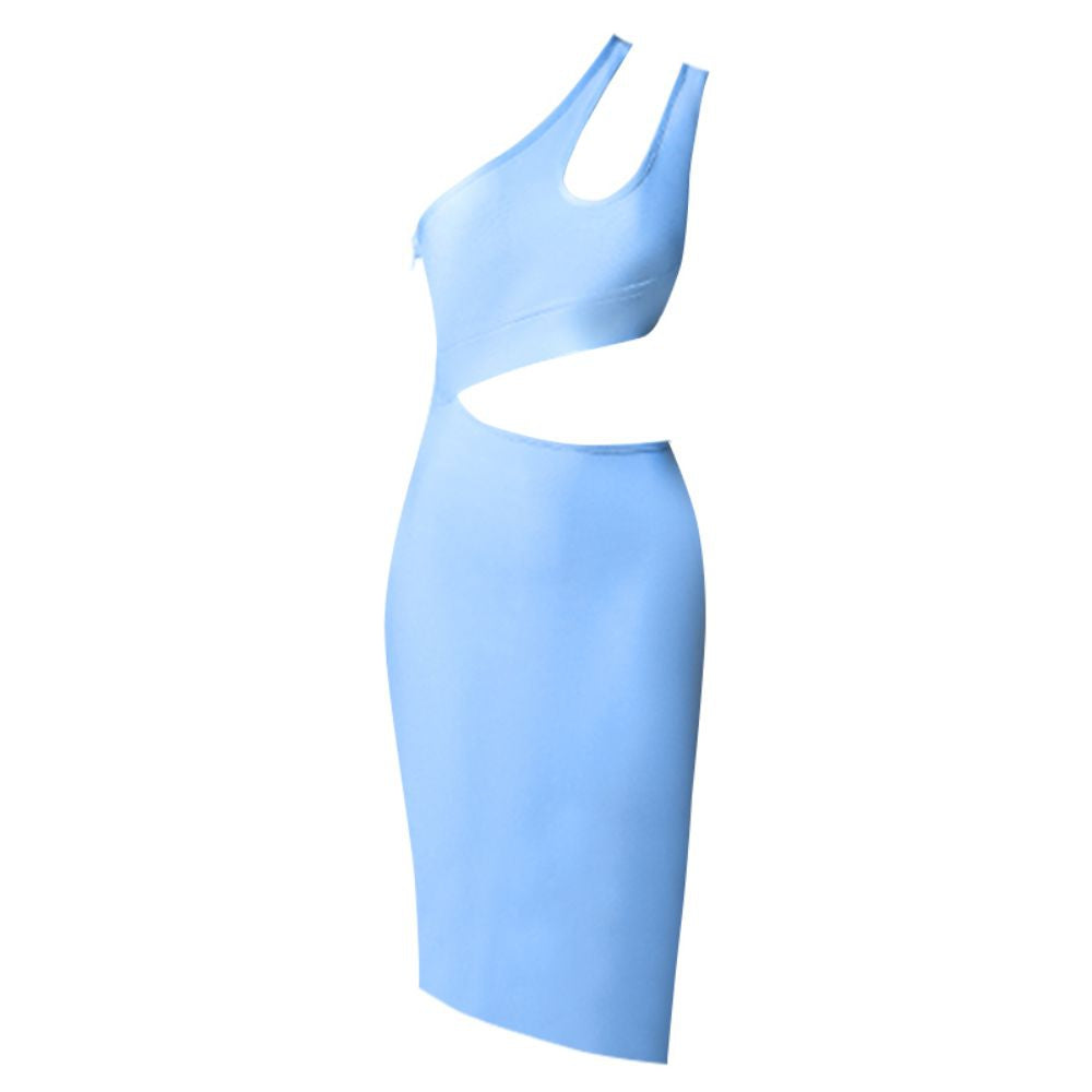 One Shoulder Sleeveless Asymmetrical Midi Bandage Dress PZC1662