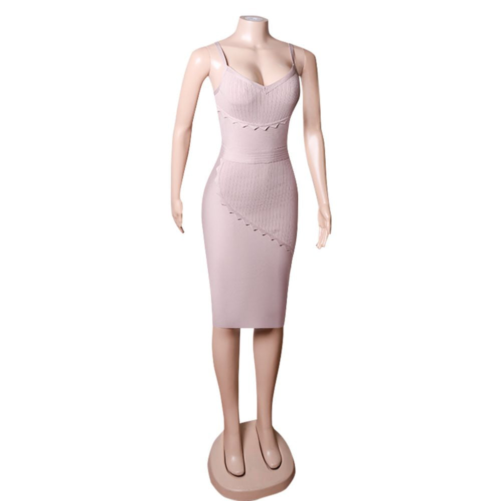 Strappy Sleeveless Frill Midi Bandage Dress PZC1686