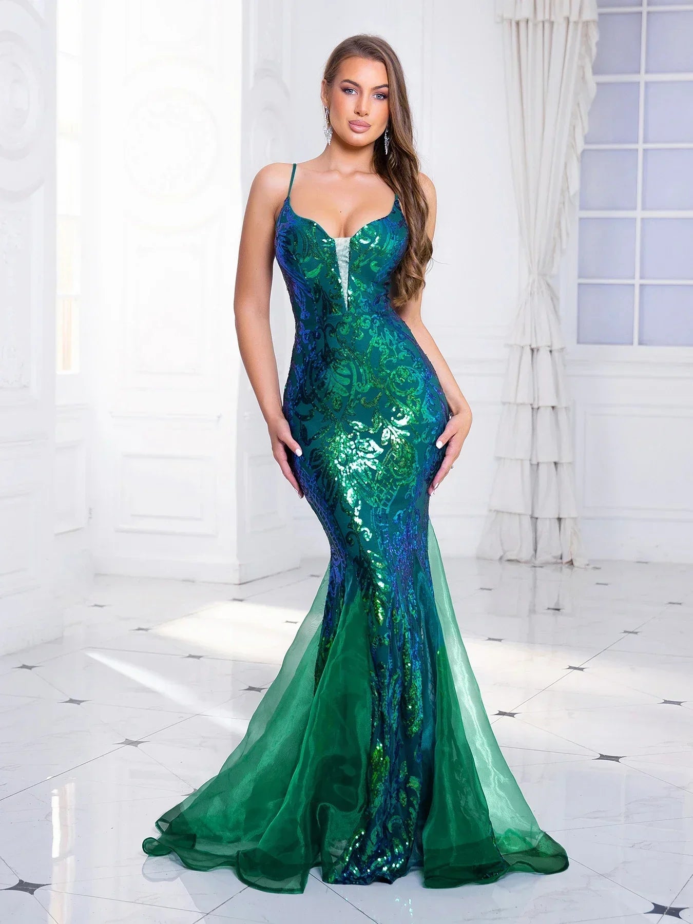 Padded V-Neck Sequin Party Dress